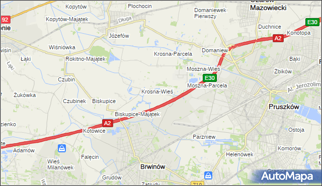 mapa Koszajec gmina Brwinów, Koszajec gmina Brwinów na mapie Targeo