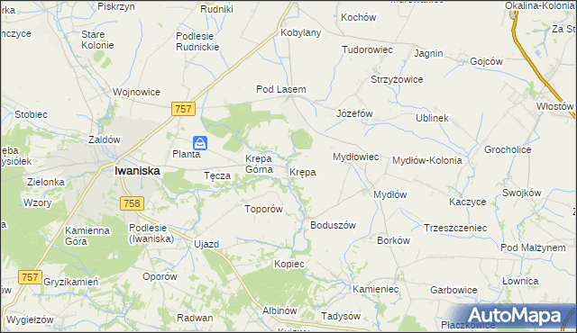 mapa Krępa gmina Iwaniska, Krępa gmina Iwaniska na mapie Targeo