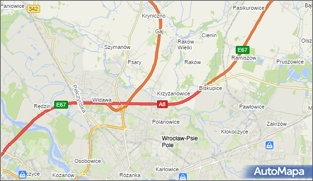 mapa Krzyżanowice gmina Wisznia Mała, Krzyżanowice gmina Wisznia Mała na mapie Targeo