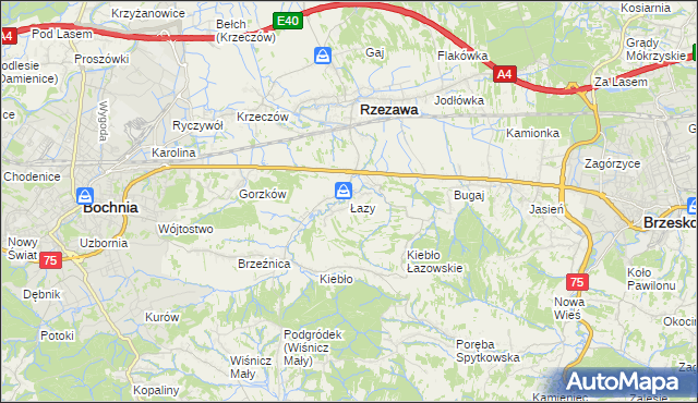 mapa Łazy gmina Rzezawa, Łazy gmina Rzezawa na mapie Targeo