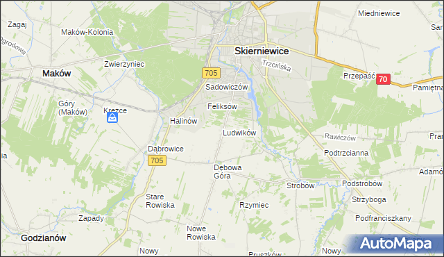 mapa Ludwików gmina Skierniewice, Ludwików gmina Skierniewice na mapie Targeo