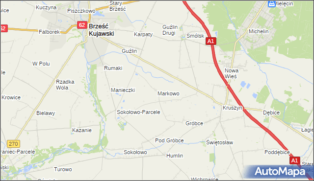 mapa Markowo gmina Włocławek, Markowo gmina Włocławek na mapie Targeo