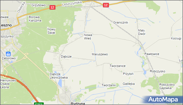 mapa Maruszewo gmina Rydzyna, Maruszewo gmina Rydzyna na mapie Targeo