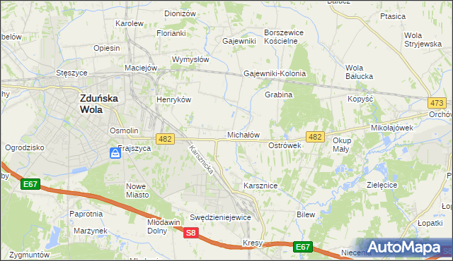 mapa Michałów gmina Zduńska Wola, Michałów gmina Zduńska Wola na mapie Targeo