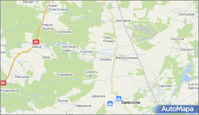 mapa Miodary gmina Świerczów, Miodary gmina Świerczów na mapie Targeo