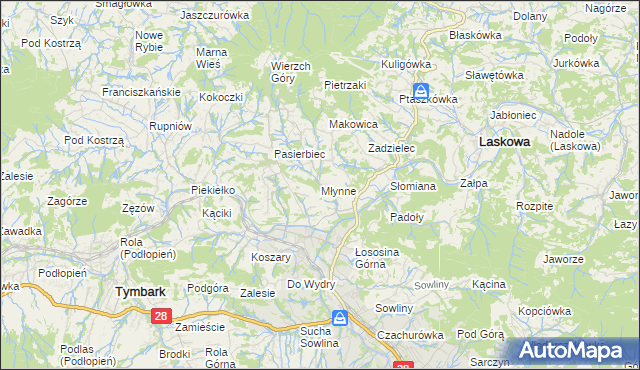 mapa Młynne, Młynne na mapie Targeo