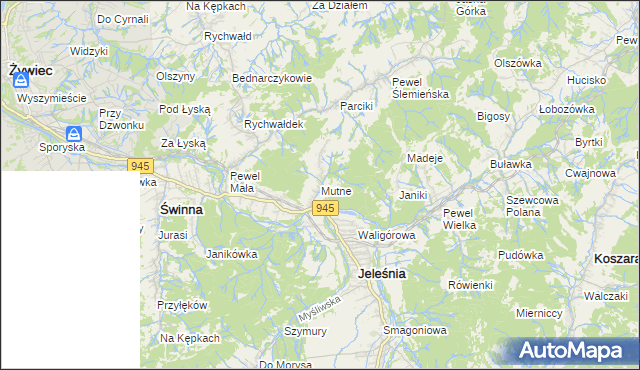 mapa Mutne, Mutne na mapie Targeo
