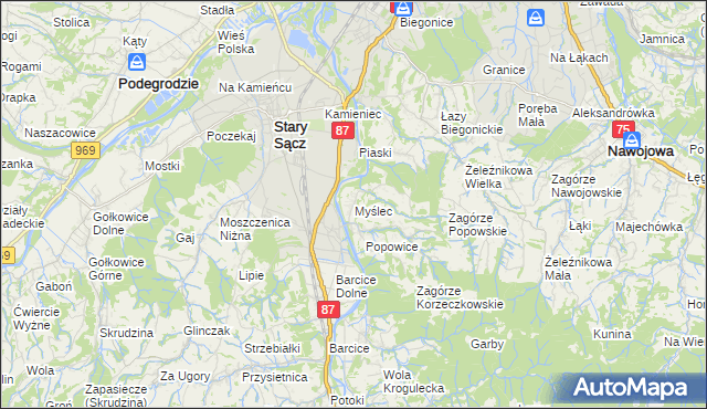 mapa Myślec, Myślec na mapie Targeo