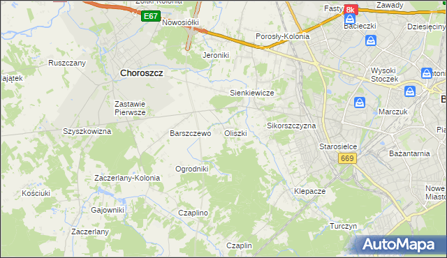 mapa Oliszki gmina Choroszcz, Oliszki gmina Choroszcz na mapie Targeo