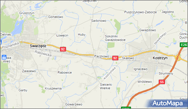 mapa Paczkowo gmina Swarzędz, Paczkowo gmina Swarzędz na mapie Targeo