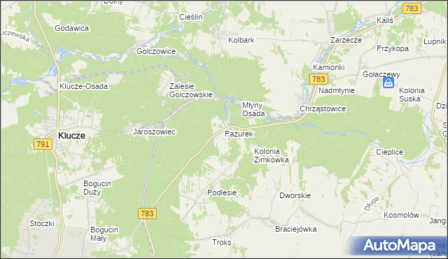 mapa Pazurek, Pazurek na mapie Targeo