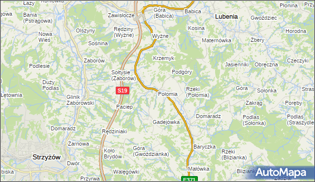 mapa Połomia gmina Niebylec, Połomia gmina Niebylec na mapie Targeo