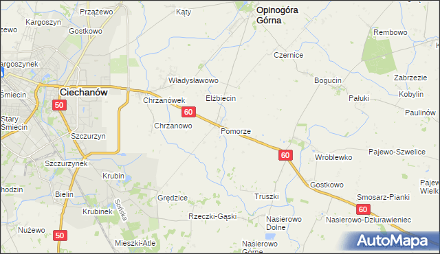 mapa Pomorze gmina Opinogóra Górna, Pomorze gmina Opinogóra Górna na mapie Targeo