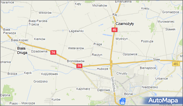 mapa Raczyn gmina Czarnożyły, Raczyn gmina Czarnożyły na mapie Targeo