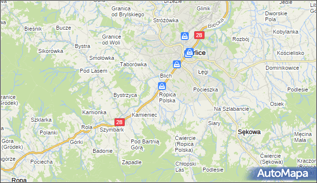 mapa Ropica Polska, Ropica Polska na mapie Targeo