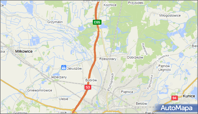 mapa Rzeszotary gmina Miłkowice, Rzeszotary gmina Miłkowice na mapie Targeo
