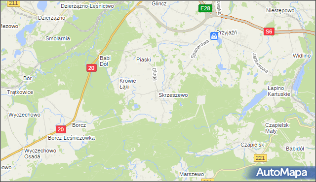 mapa Skrzeszewo gmina Żukowo, Skrzeszewo gmina Żukowo na mapie Targeo