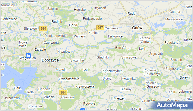 mapa Stadniki gmina Dobczyce, Stadniki gmina Dobczyce na mapie Targeo