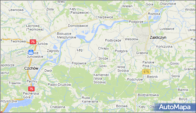 mapa Stróże gmina Zakliczyn, Stróże gmina Zakliczyn na mapie Targeo