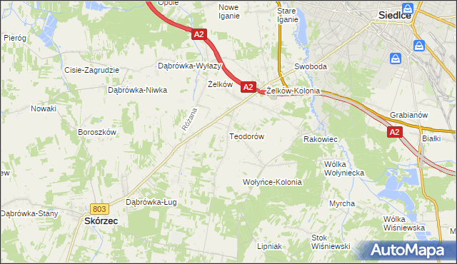 mapa Teodorów gmina Skórzec, Teodorów gmina Skórzec na mapie Targeo