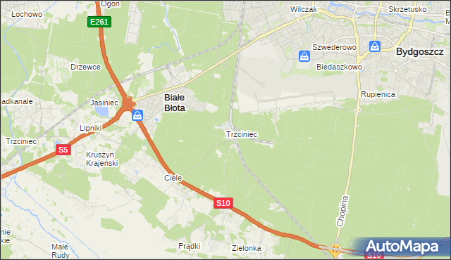 mapa Trzciniec gmina Białe Błota, Trzciniec gmina Białe Błota na mapie Targeo