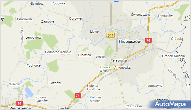 mapa Wolica gmina Hrubieszów, Wolica gmina Hrubieszów na mapie Targeo
