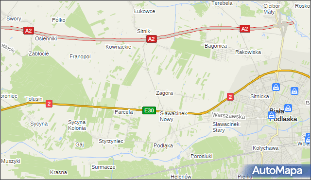 mapa Zagóra gmina Biała Podlaska, Zagóra gmina Biała Podlaska na mapie Targeo