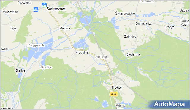 mapa Zieleniec gmina Pokój, Zieleniec gmina Pokój na mapie Targeo