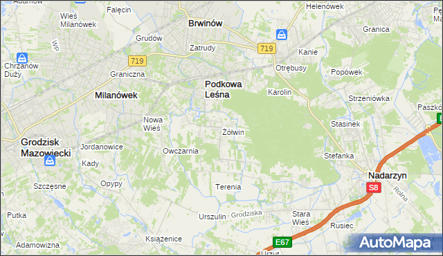 mapa Żółwin gmina Brwinów, Żółwin gmina Brwinów na mapie Targeo