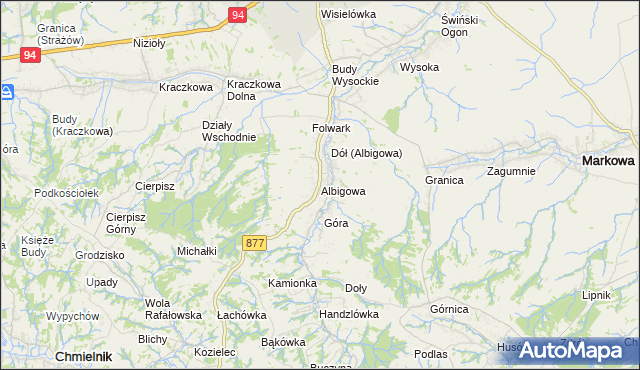 mapa Albigowa, Albigowa na mapie Targeo