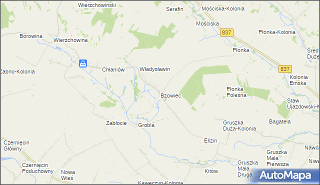 mapa Bzowiec gmina Rudnik, Bzowiec gmina Rudnik na mapie Targeo