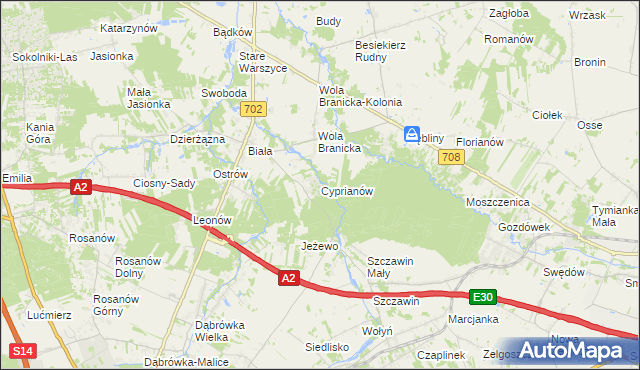 mapa Cyprianów, Cyprianów na mapie Targeo