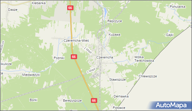 mapa Czeremcha powiat hajnowski, Czeremcha powiat hajnowski na mapie Targeo