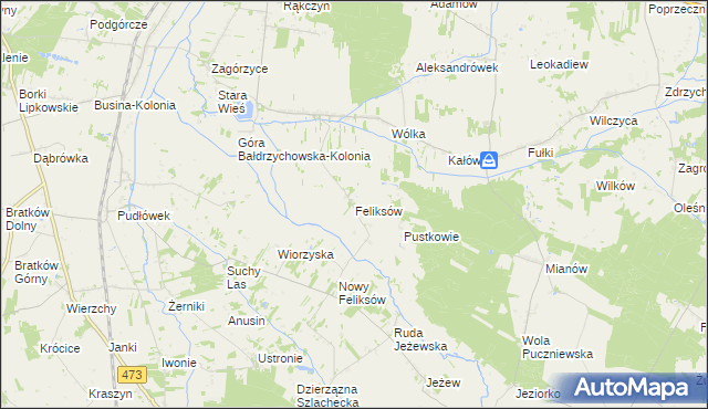 mapa Feliksów gmina Poddębice, Feliksów gmina Poddębice na mapie Targeo
