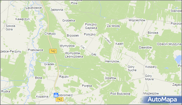 mapa Gaj gmina Przedbórz, Gaj gmina Przedbórz na mapie Targeo