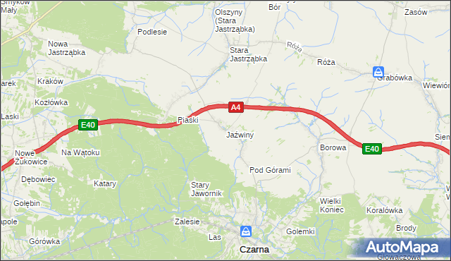 mapa Jaźwiny gmina Czarna, Jaźwiny gmina Czarna na mapie Targeo