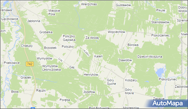 mapa Kaleń gmina Przedbórz, Kaleń gmina Przedbórz na mapie Targeo