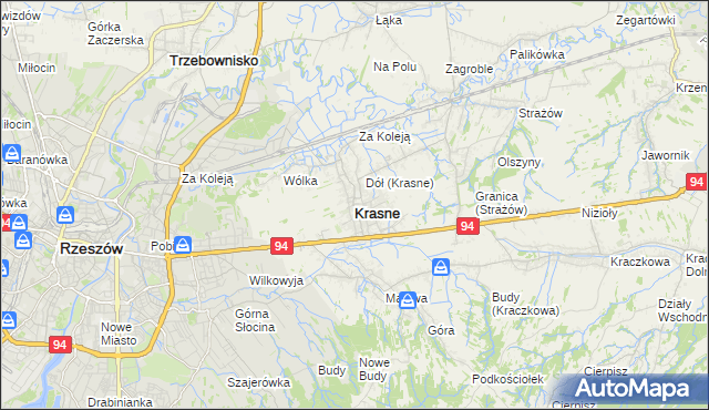 mapa Krasne powiat rzeszowski, Krasne powiat rzeszowski na mapie Targeo