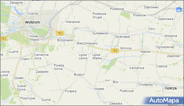 mapa Lgota Wielka gmina Wolbrom, Lgota Wielka gmina Wolbrom na mapie Targeo