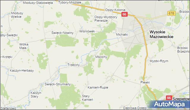 mapa Mścichy gmina Wysokie Mazowieckie, Mścichy gmina Wysokie Mazowieckie na mapie Targeo