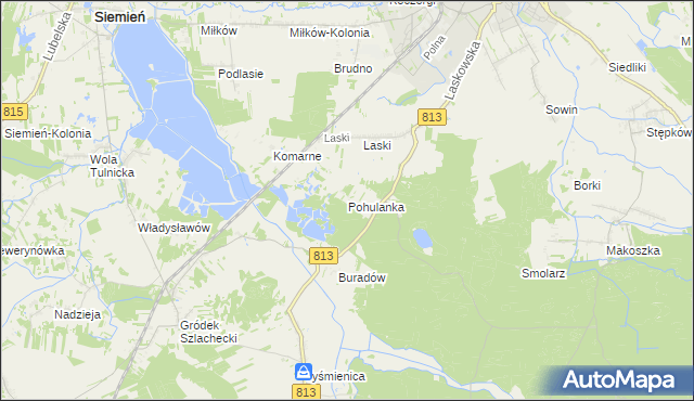 mapa Pohulanka gmina Parczew, Pohulanka gmina Parczew na mapie Targeo