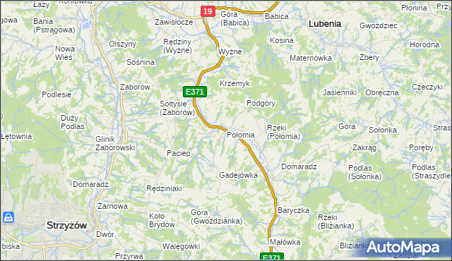 mapa Połomia gmina Niebylec, Połomia gmina Niebylec na mapie Targeo