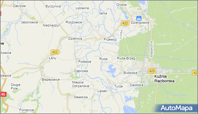 mapa Ruda gmina Kuźnia Raciborska, Ruda gmina Kuźnia Raciborska na mapie Targeo