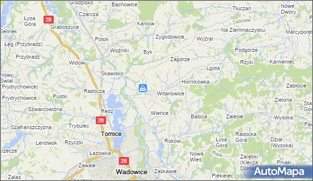 mapa Witanowice gmina Tomice, Witanowice gmina Tomice na mapie Targeo