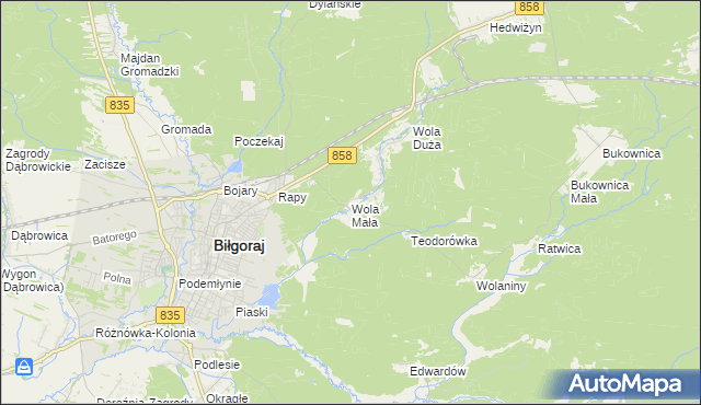 mapa Wola Mała gmina Biłgoraj, Wola Mała gmina Biłgoraj na mapie Targeo