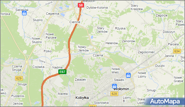 mapa Czarna gmina Wołomin, Czarna gmina Wołomin na mapie Targeo