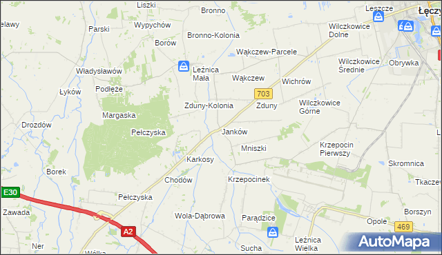 mapa Janków gmina Łęczyca, Janków gmina Łęczyca na mapie Targeo