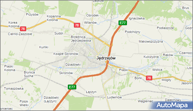 mapa Jędrzejów, Jędrzejów na mapie Targeo