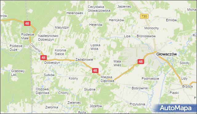 mapa Klementynów gmina Głowaczów, Klementynów gmina Głowaczów na mapie Targeo