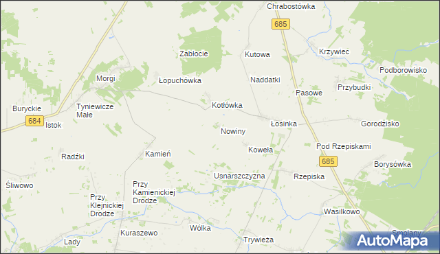 mapa Nowiny gmina Narew, Nowiny gmina Narew na mapie Targeo